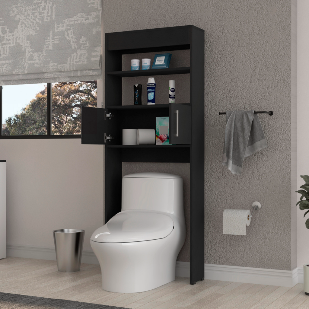 Over The Toilet Cabinet Jozz, Double Door, Two Shelves, Black Wengue Finish-1