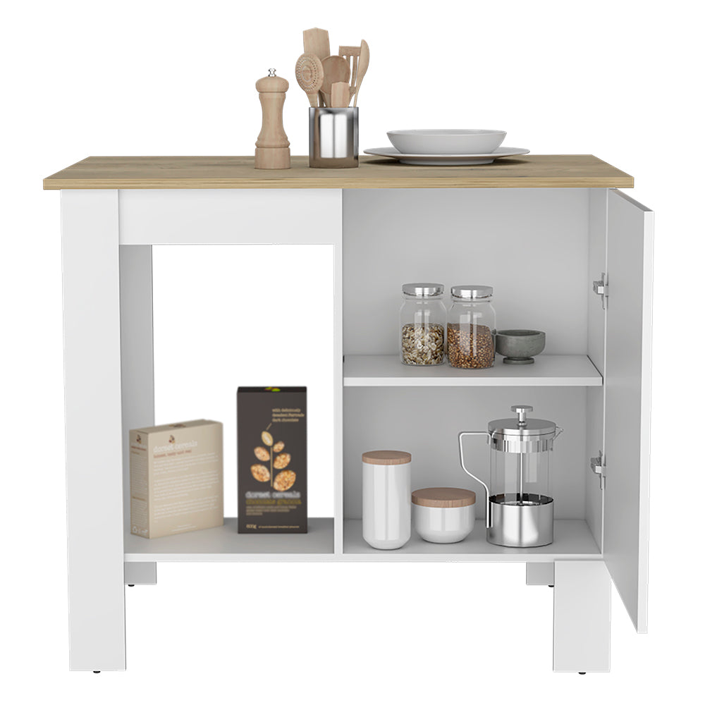 Arlington 2 Piece Kitchen Set, Kitchen Island + Pantry Cabinet, White / Light Oak Finish-2