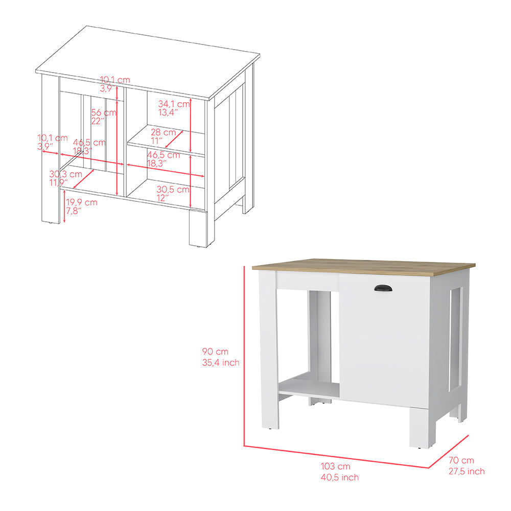 Arlington 2 Piece Kitchen Set, Kitchen Island + Pantry Cabinet, White / Light Oak Finish-4