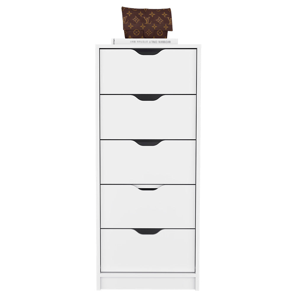 Dresser Kamran, Five Drawer Narrows, White Finish-2