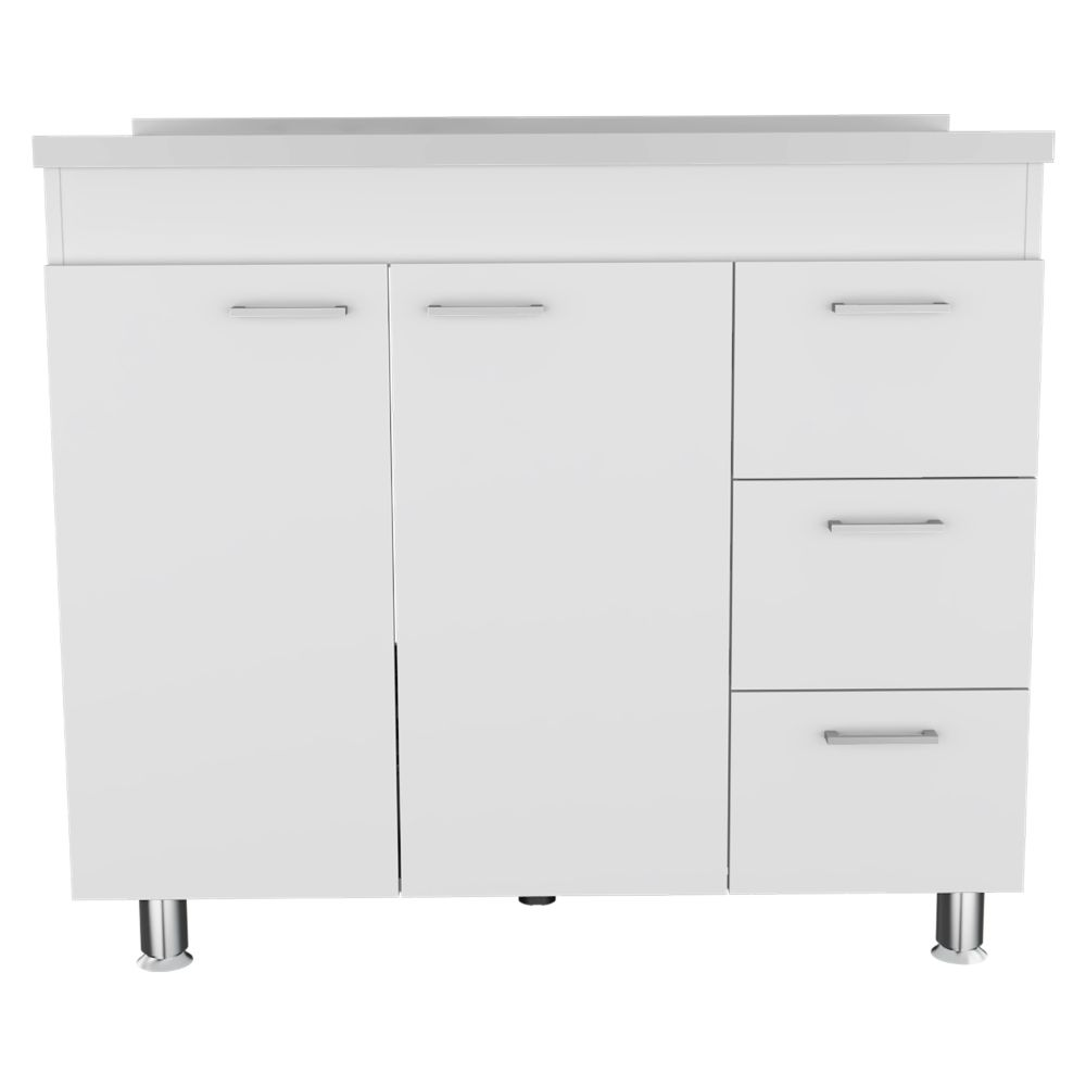 Utility Sink  Kisco, Three Drawers, Double Door, White Finish-3