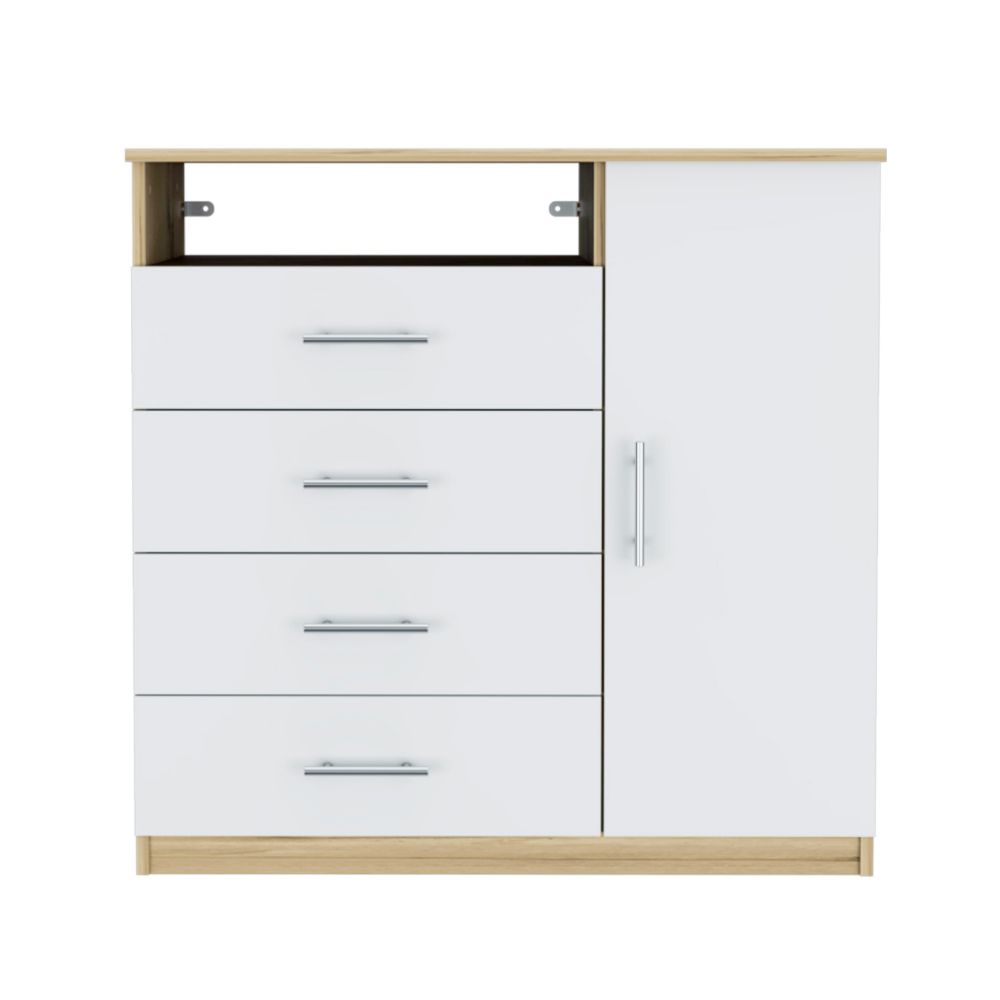 Dresser Beaufort, Four drawers, Light Oak / White Finish-3