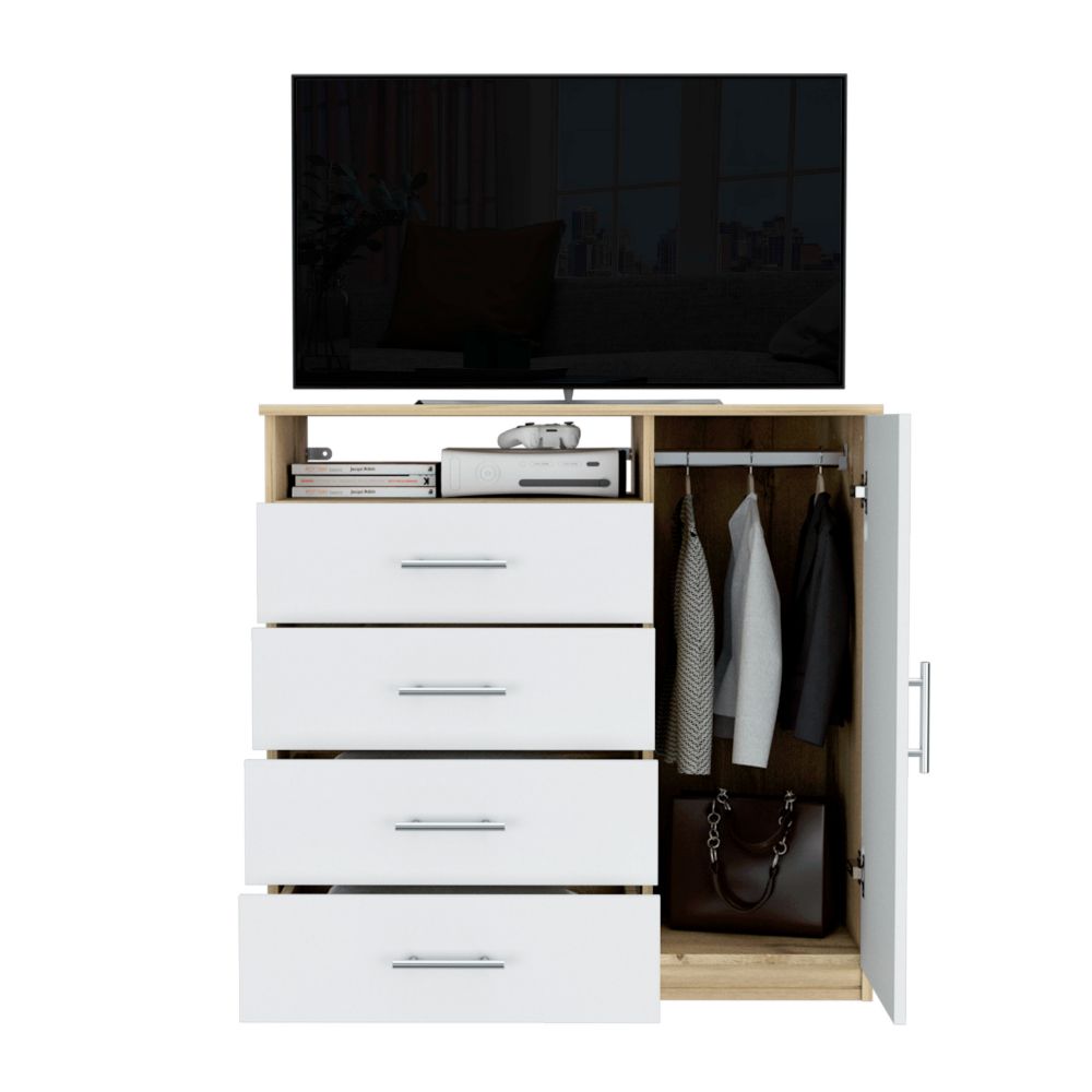 Dresser Beaufort, Four drawers, Light Oak / White Finish-2