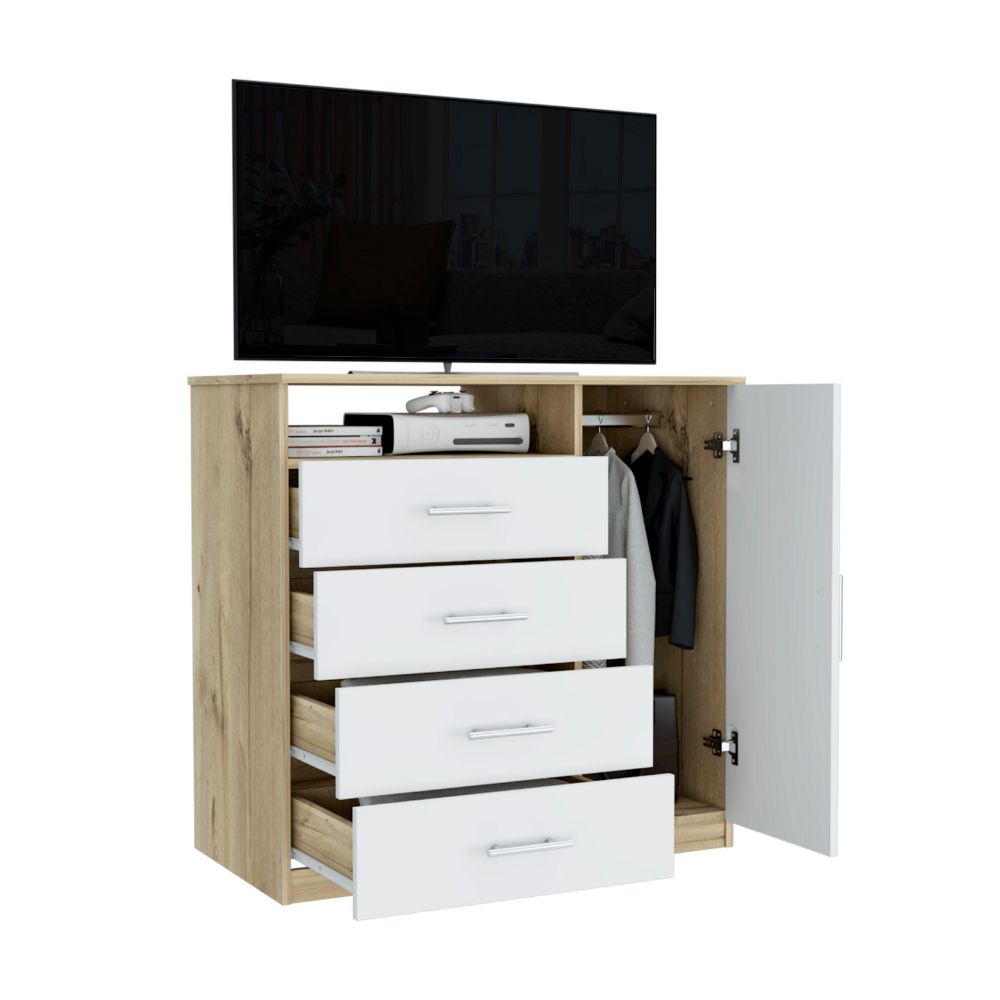 Dresser Beaufort, Four drawers, Light Oak / White Finish-4