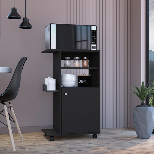 Kitchen Cart Kryot, Single Door Cabinet, Four Casters, Black Wengue Finish-0