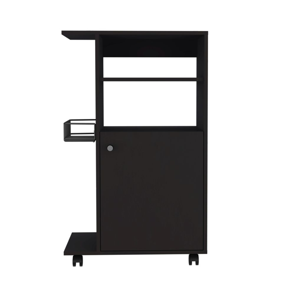 Kitchen Cart Kryot, Single Door Cabinet, Four Casters, Black Wengue Finish-3