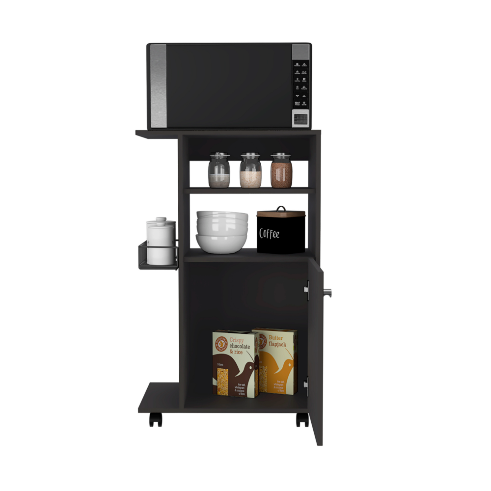 Kitchen Cart Kryot, Single Door Cabinet, Four Casters, Black Wengue Finish-2