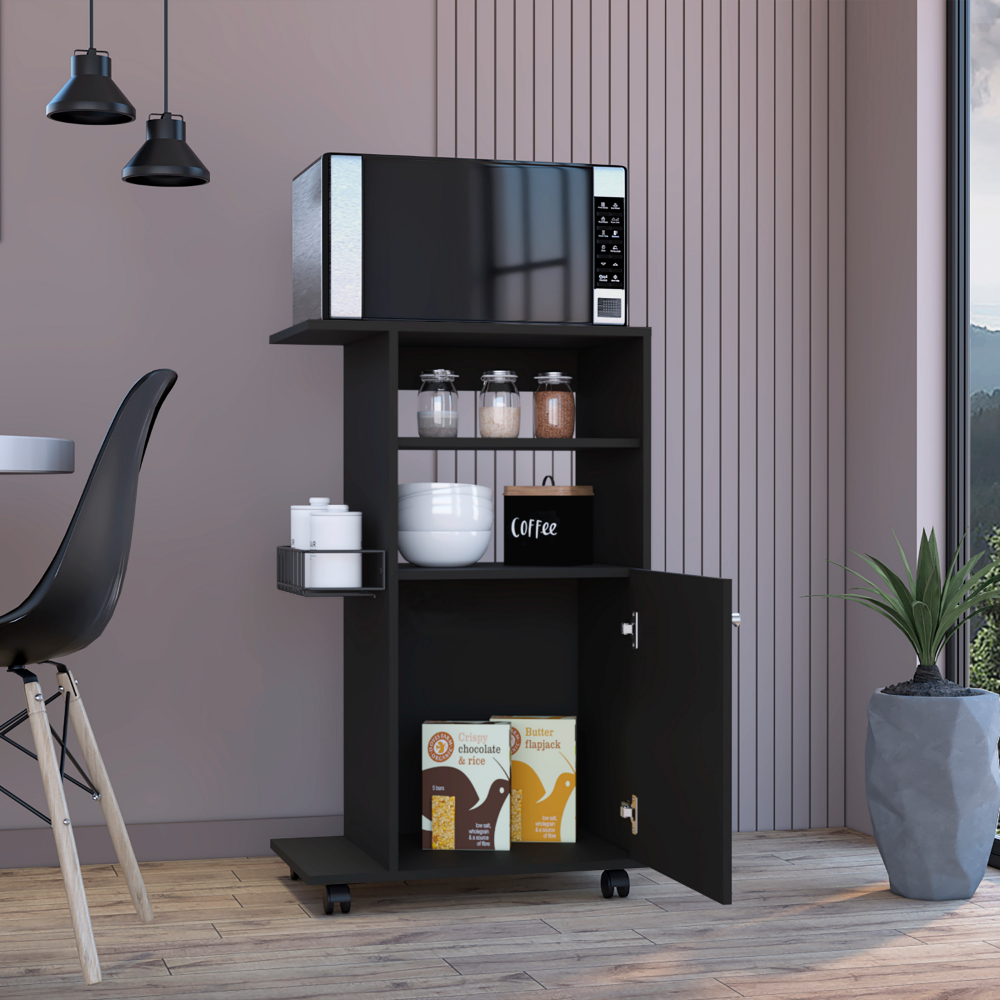 Kitchen Cart Kryot, Single Door Cabinet, Four Casters, Black Wengue Finish-1