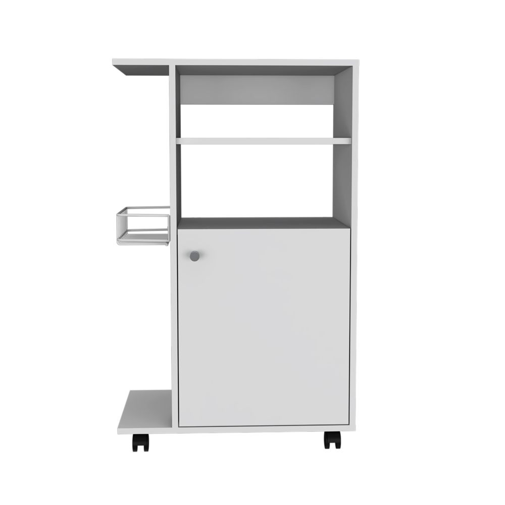 Kitchen Cart Kryot, Single Door Cabinet, Four Casters, White Finish-3