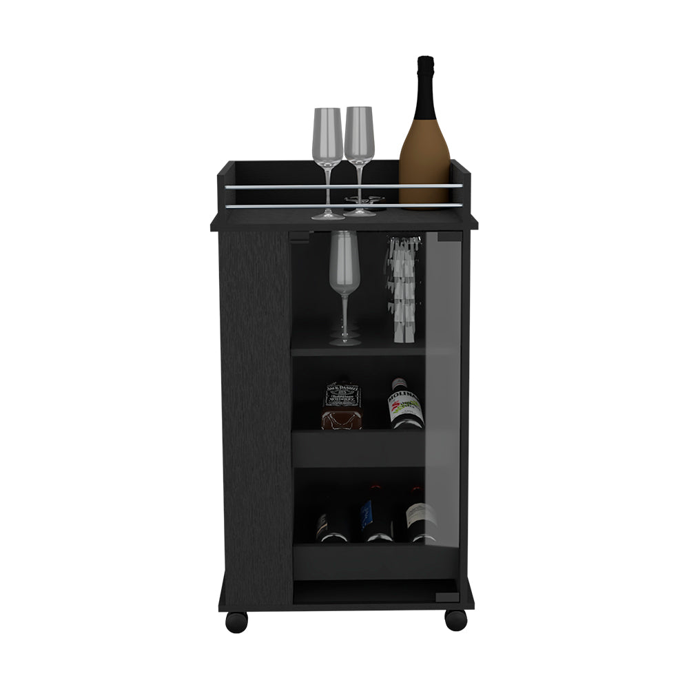 Bar Cart with Two-Side Shelves Beaver, Glass Door and Upper Surface, Black Wengue Finish-4