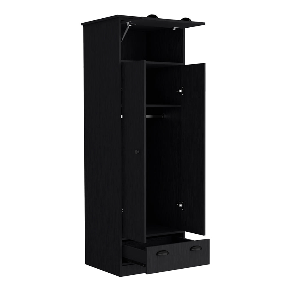 Armoire with Two-Doors Dumas, Top Hinged Drawer and 1-Drawer, Black Wengue Finish-4