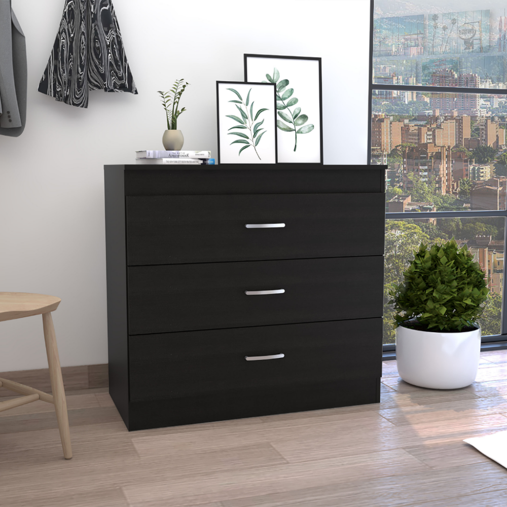 Three Drawer Dresser Lial, Superior Top, Metal Hardware, Black Wengue Finish-0