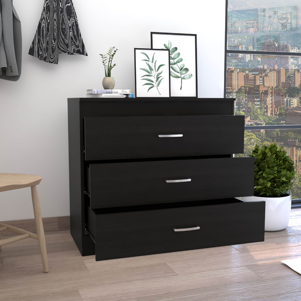 Three Drawer Dresser Lial, Superior Top, Metal Hardware, Black Wengue Finish-1