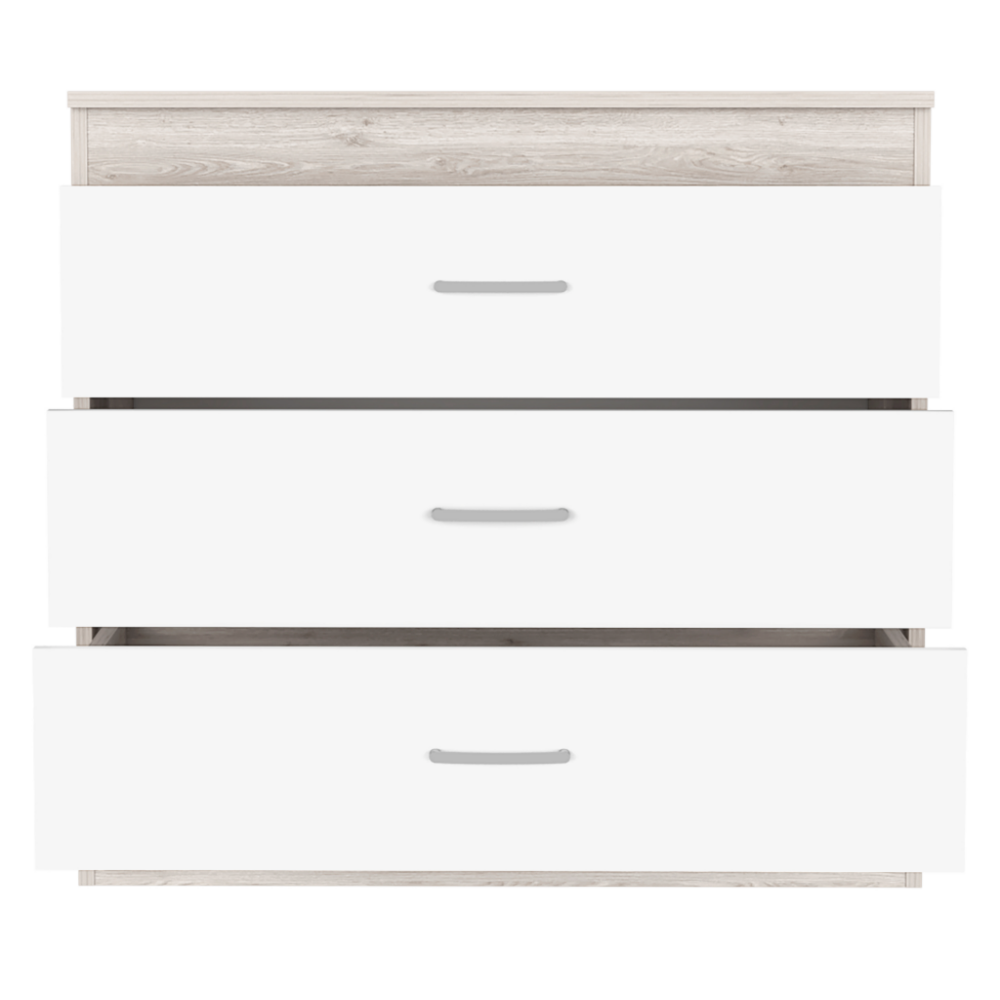 Three Drawer Dresser Lial, Superior Top, Metal Hardware, Light Gray / White Finish-4