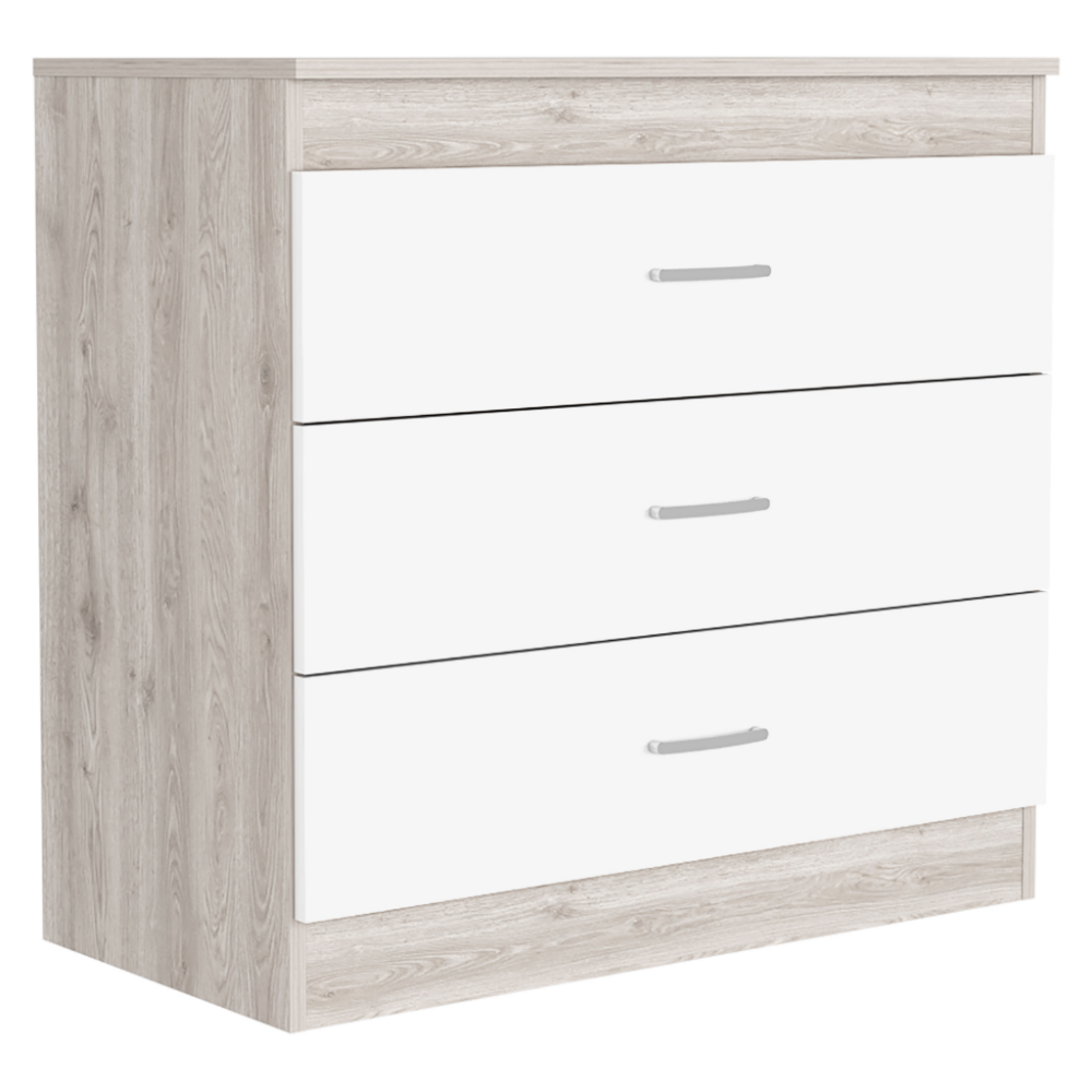 Three Drawer Dresser Lial, Superior Top, Metal Hardware, Light Gray / White Finish-3