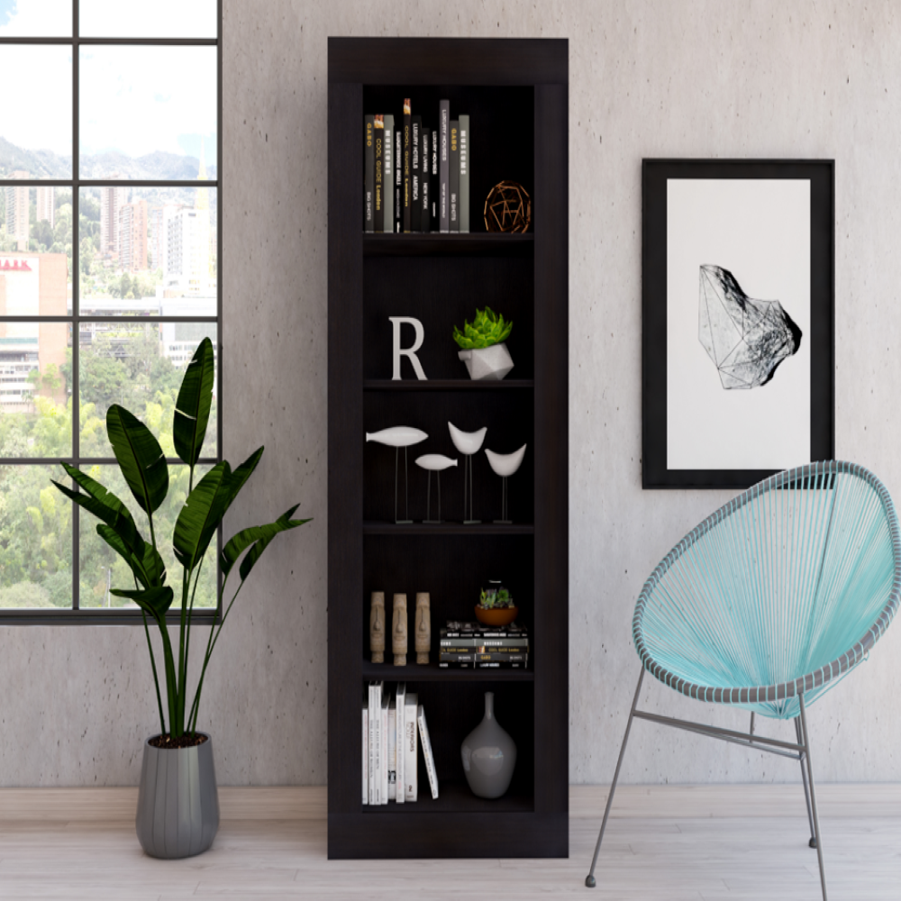 Bookcase Wray with Frame and Five Tier Shelves, Black Wengue Finish-0