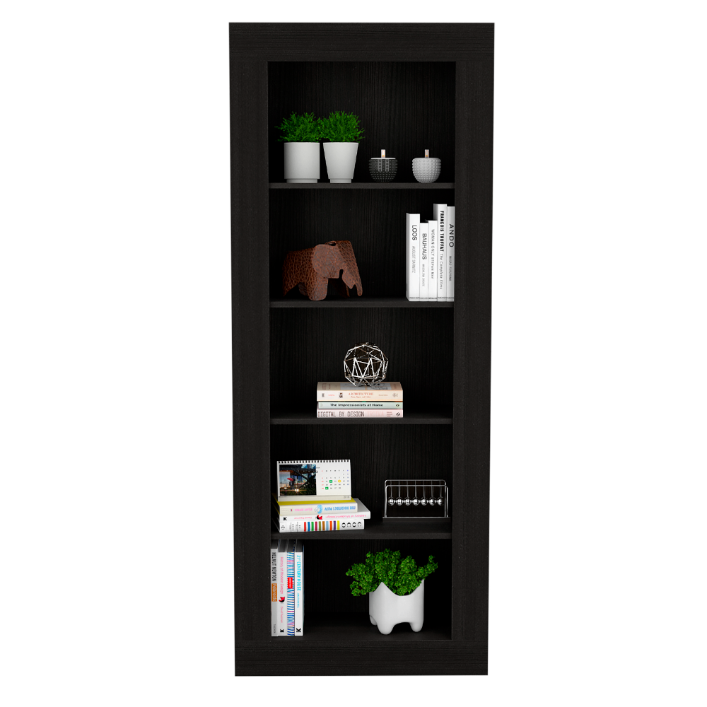 Bookcase Wray with Frame and Five Tier Shelves, Black Wengue Finish-1