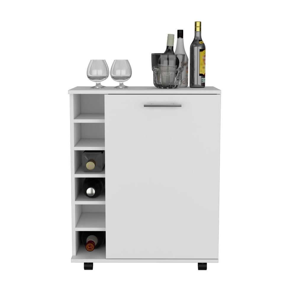 Bar Cart Cisco, Integrated Bottle Storage, White Finish-3