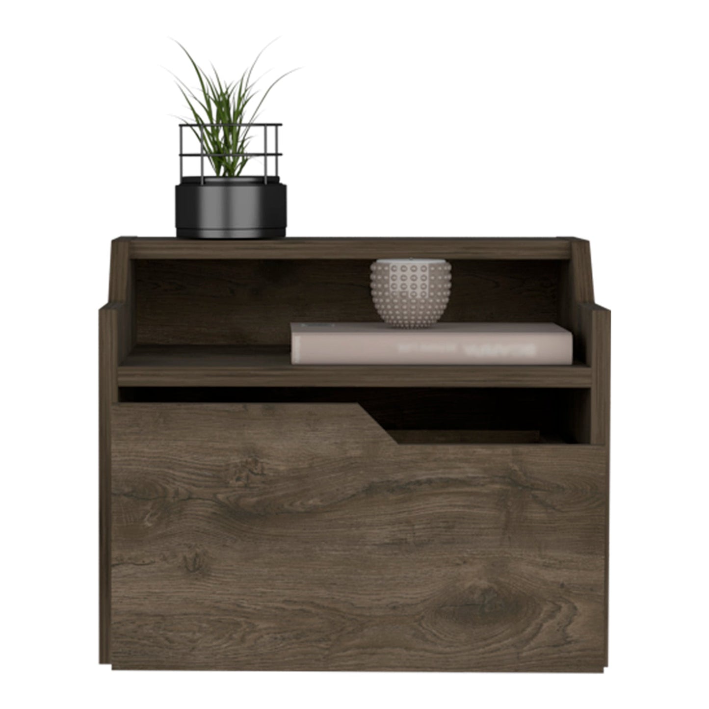 Floating Nightstand Chester, Dual Top Surface with Built-in Drawer Storage, Dark Brown Finish-2