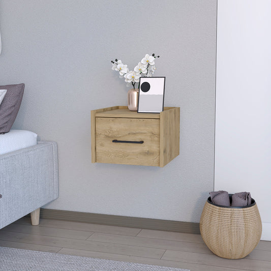 Floating Nightstand Calion Compact Design with Handy Drawer Storage, Macadamia Finish-0