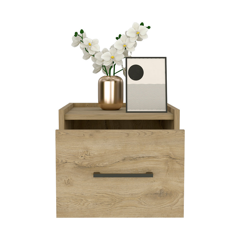 Floating Nightstand Calion Compact Design with Handy Drawer Storage, Macadamia Finish-2