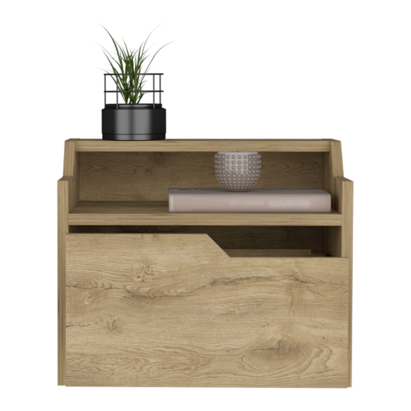 Floating Nightstand Chester, Dual Top Surface with Built-in Drawer Storage, Macadamia Finish-4