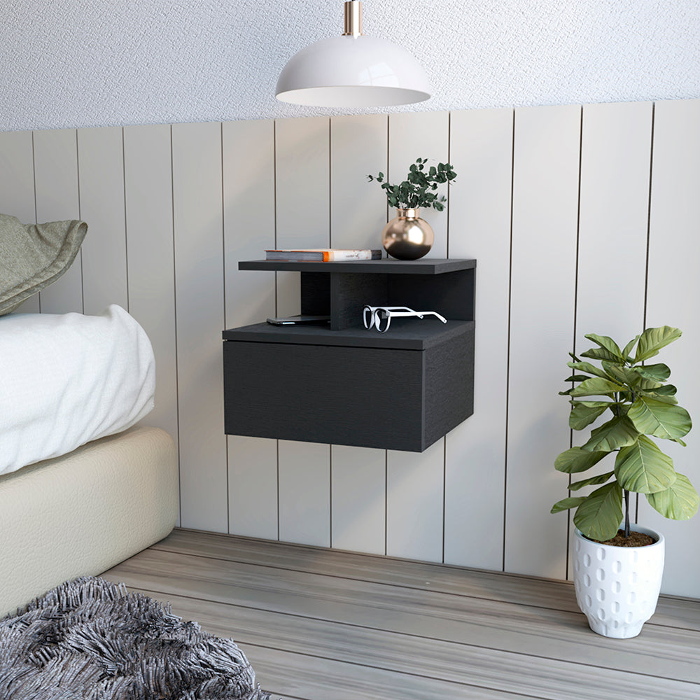 Floating Nightstand Flopini, One Drawer, Black Wengue Finish-0