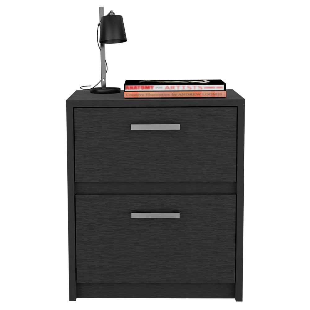 Nightstand Chequered, Two Drawers, Black Wengue Finish-2