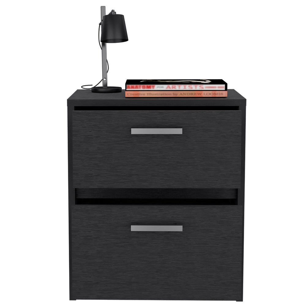 Nightstand Chequered, Two Drawers, Black Wengue Finish-3