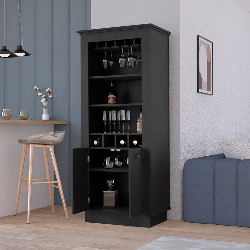 Bar Cabinet Provo, Glass Holder, Black Wengue Finish-1