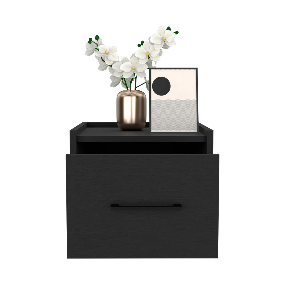 Floating Nightstand Calion Compact Design with Handy Drawer Storage, Black Wengue Finish-2