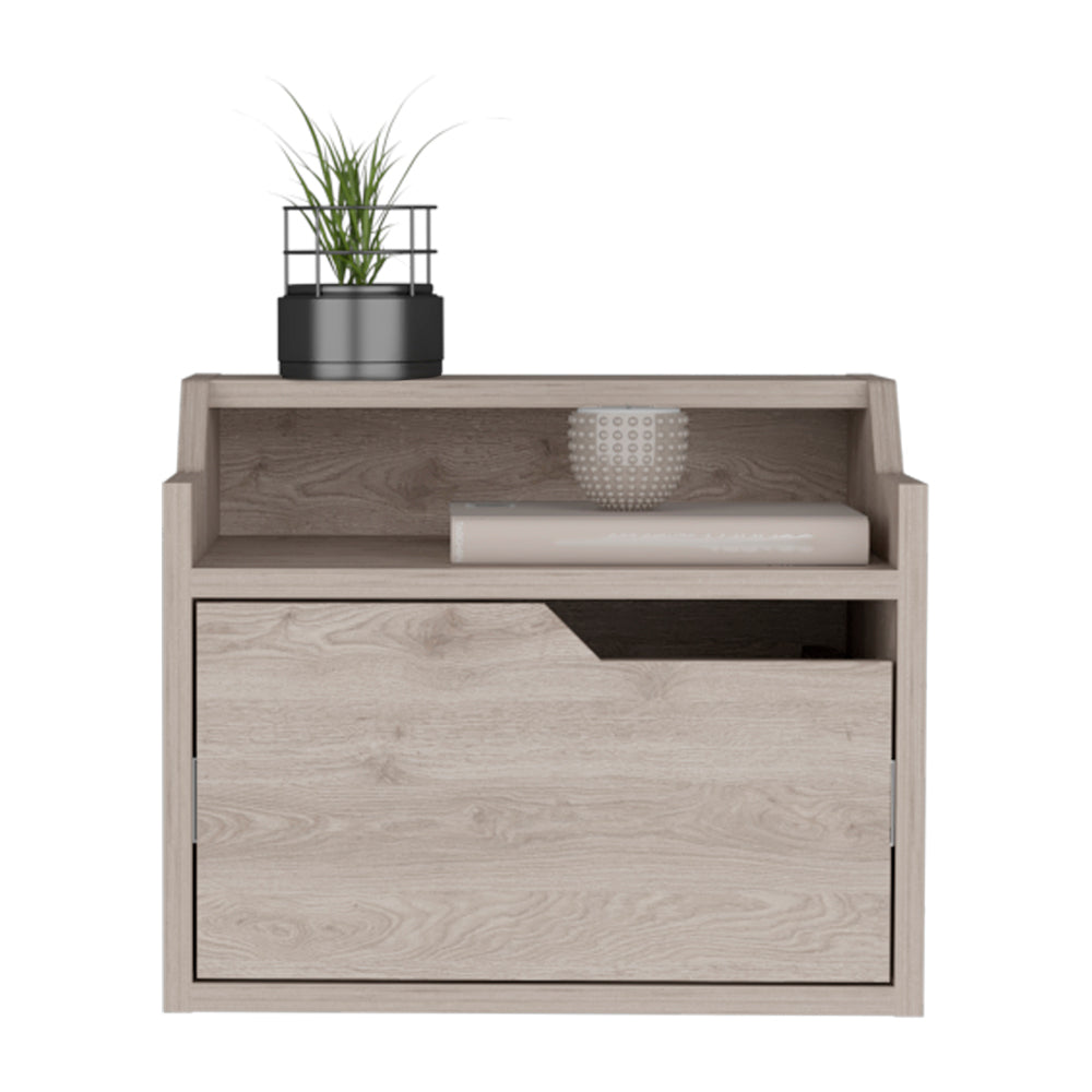 Floating Nightstand Chester, Dual Top Surface with Built-in Drawer Storage, Light Gray Finish-2