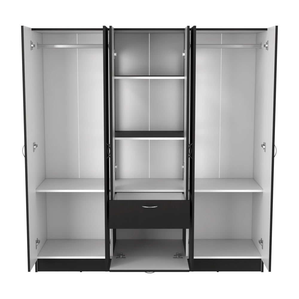 Six Doors Armoire Maya, One Drawer, Black Wengue / White Finish-4