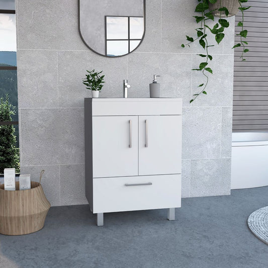 Single Bathroom Vanity Mayorca, Double Door Cabinet, One Drawer, White Finish-0