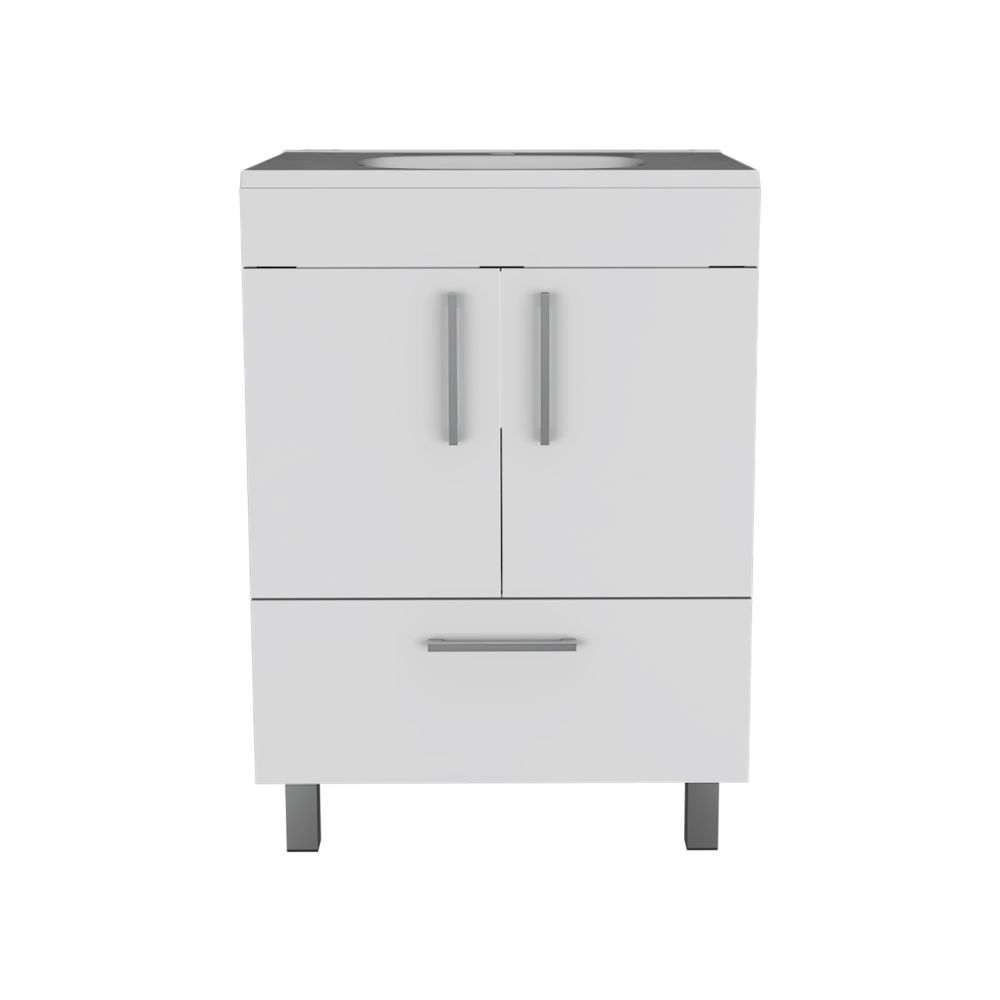 Single Bathroom Vanity Mayorca, Double Door Cabinet, One Drawer, White Finish-3