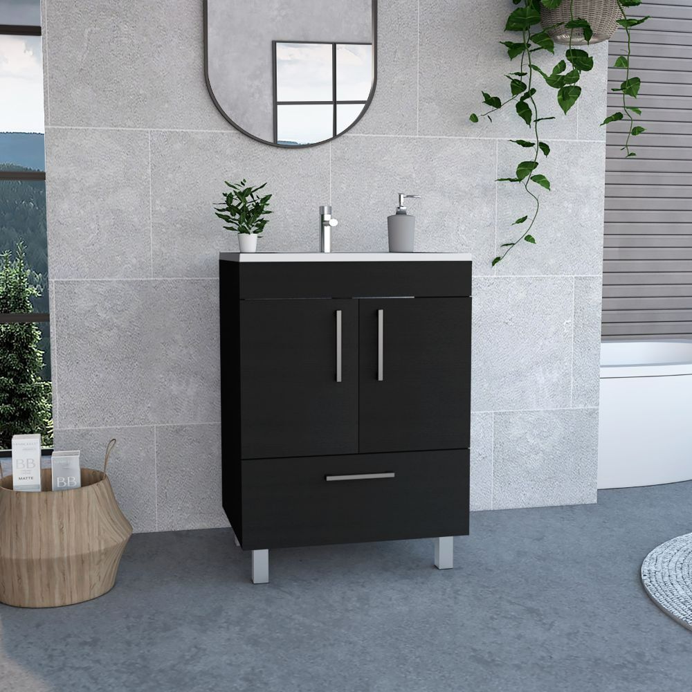 Single Bathroom Vanity Mayorca, Double Door Cabinet, One Drawer, Black Wengue Finish-0