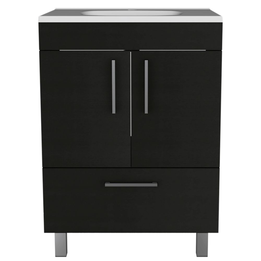 Single Bathroom Vanity Mayorca, Double Door Cabinet, One Drawer, Black Wengue Finish-3