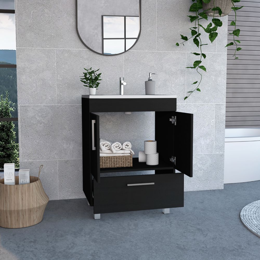 Single Bathroom Vanity Mayorca, Double Door Cabinet, One Drawer, Black Wengue Finish-1