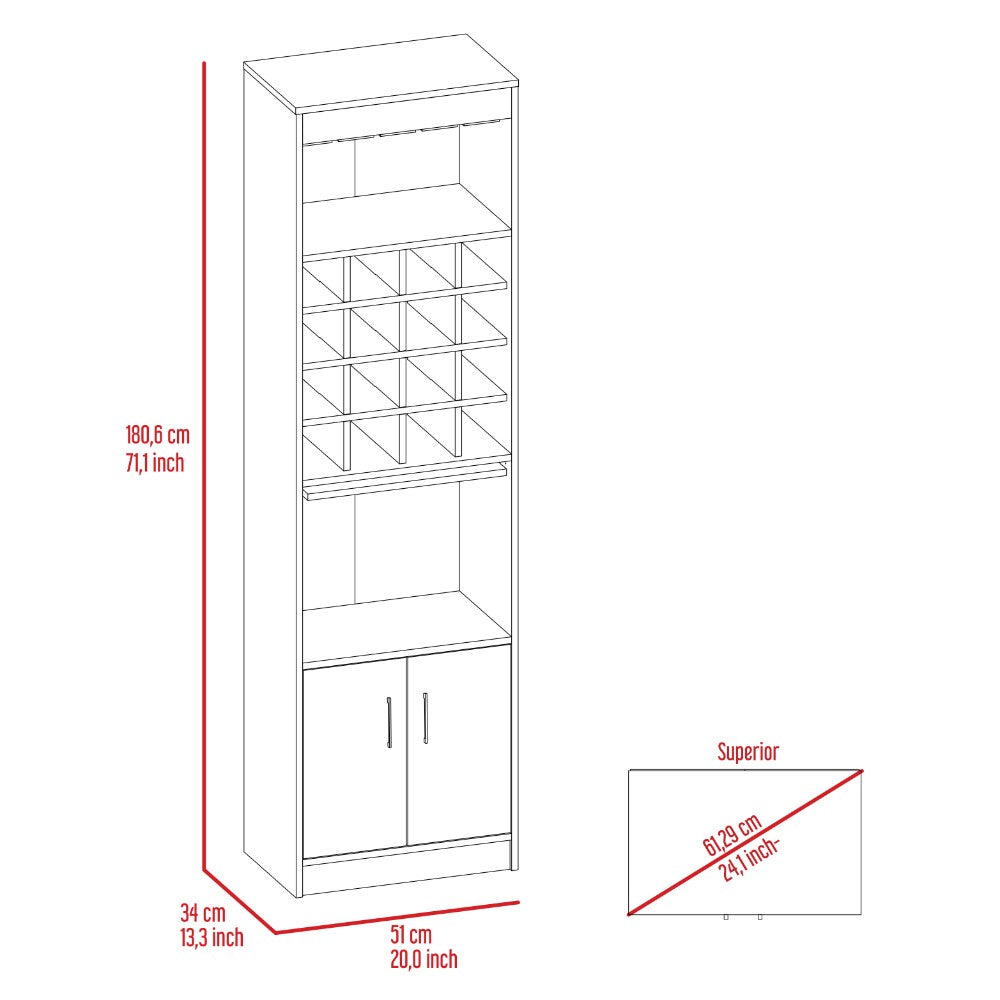 Bar cabinet Modoc, One Extendable Shelf, Sixteen Wine Cubbies, One Shelf, Smokey Oak Finish-4