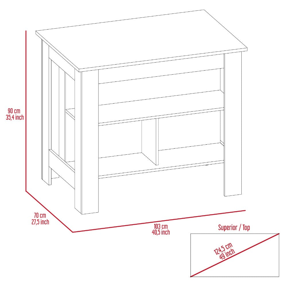 Kitchen Island Antibacterial Dozza,Three Shelves, Light Oak / White Finish-3