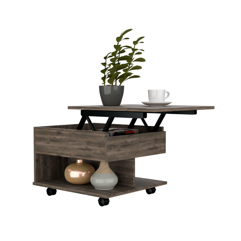 Lift Top Coffee Table Mercuri, Casters, Dark Brown Finish-4