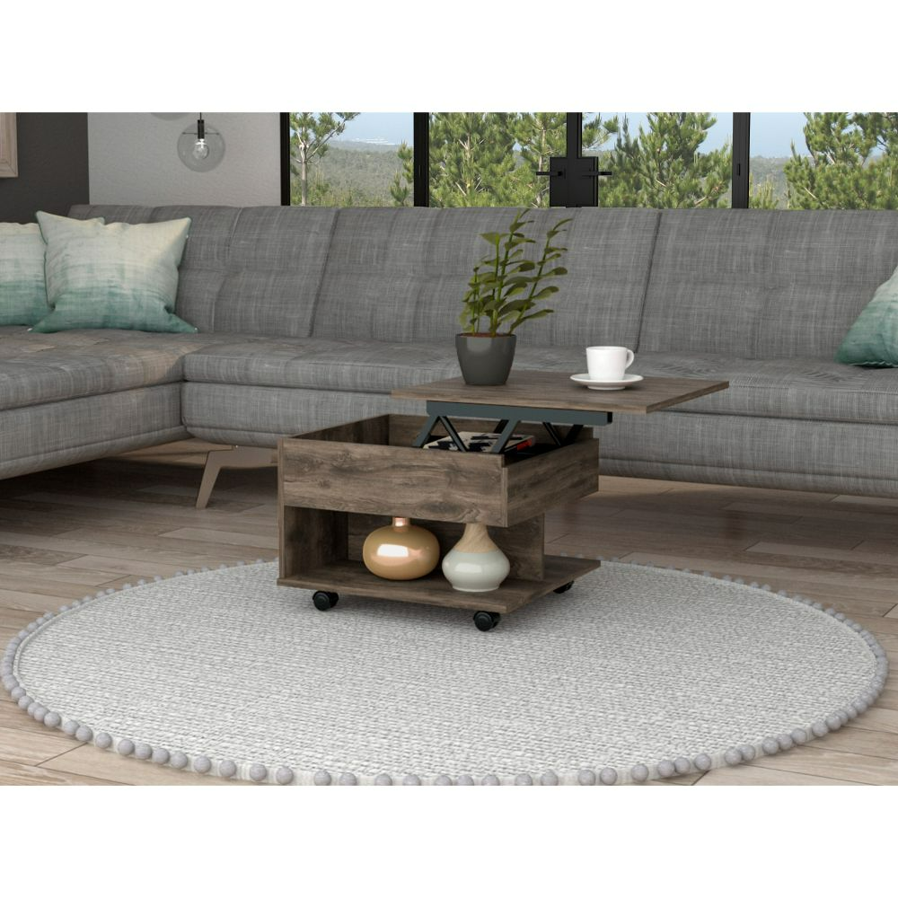 Lift Top Coffee Table Mercuri, Casters, Dark Brown Finish-1