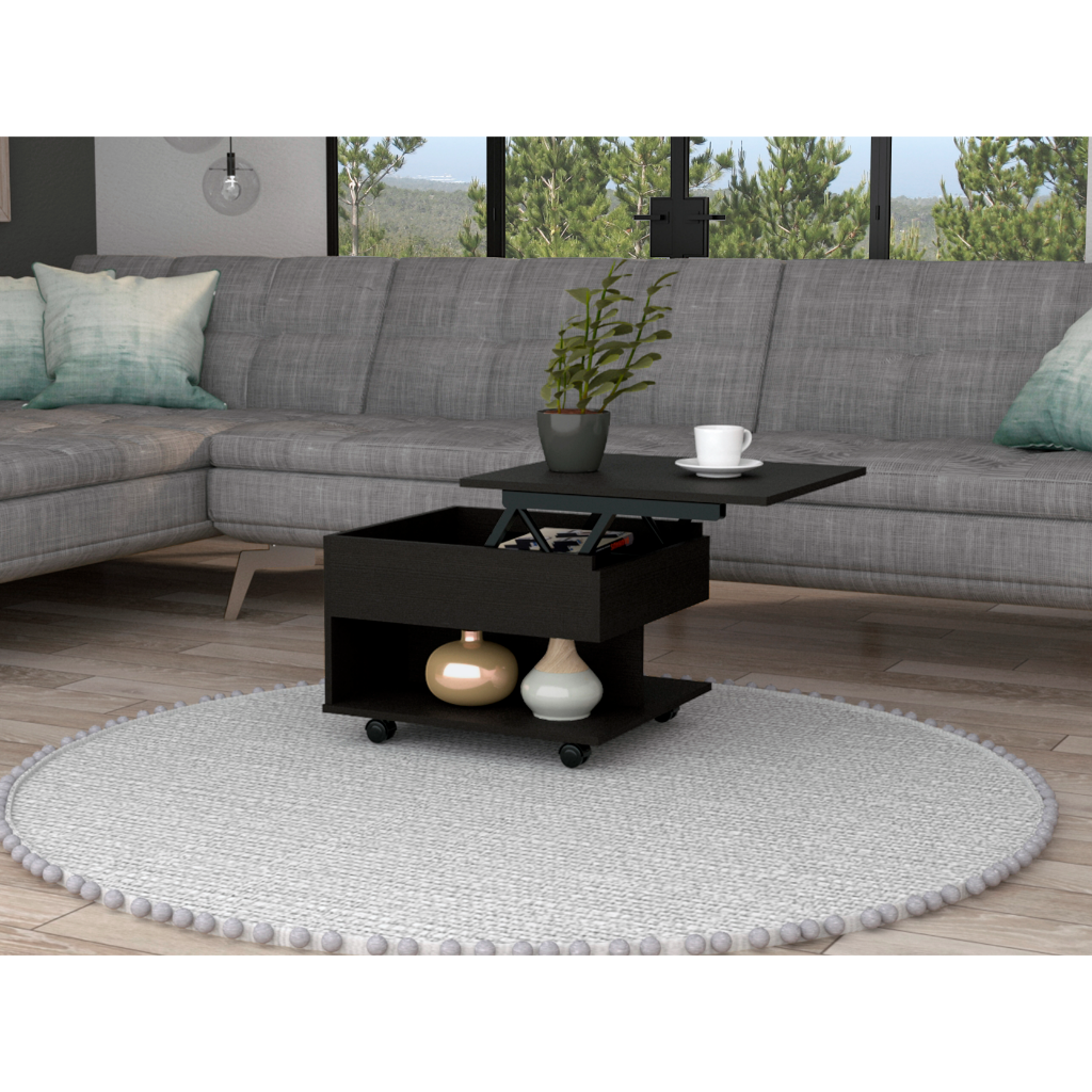 Lift Top Coffee Table Mercuri, Casters, Black Wengue Finish-1