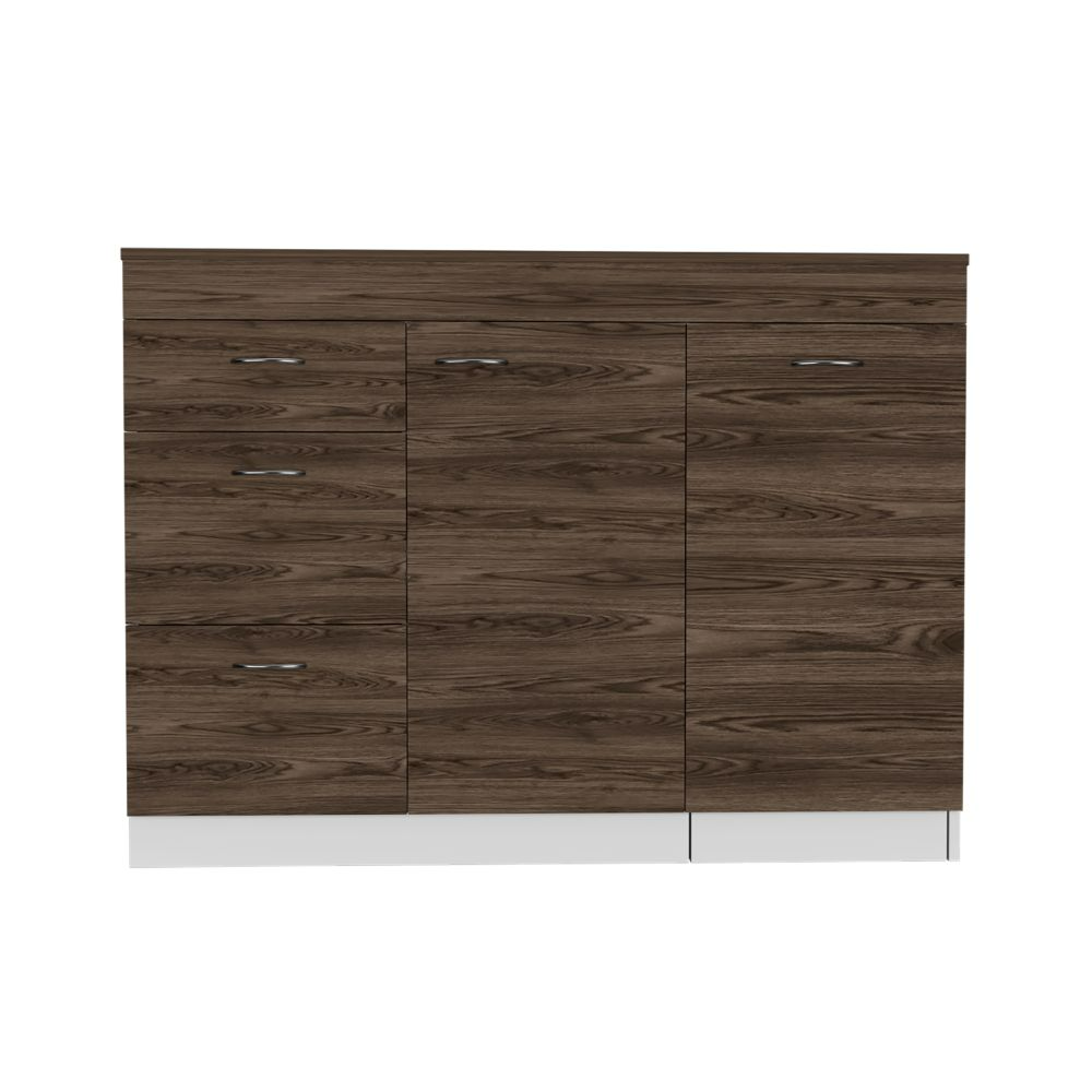 Kitchen Island Cabinet Metask,Three Drawers, White / Dark Walnut Finish-3