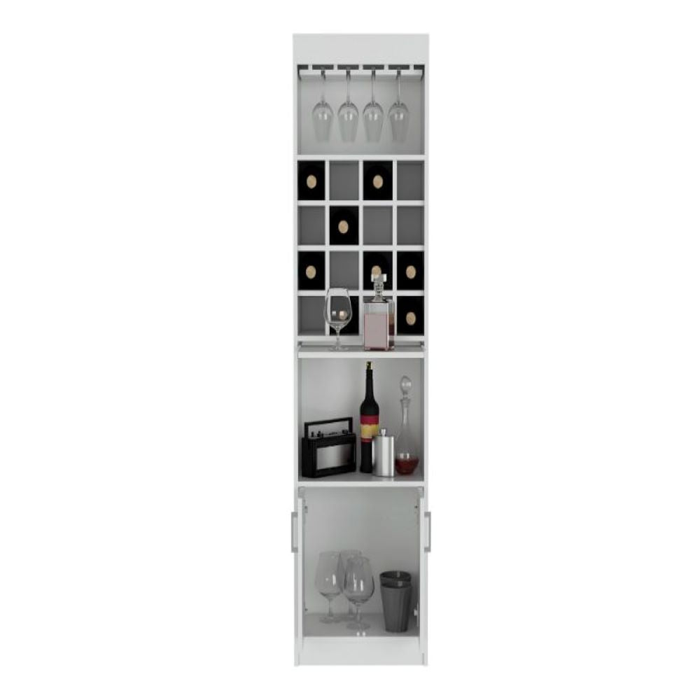 Bar Cabinet Modoc, One Extendable Shelf, Sixteen Wine Cubbies, One Shelf, White Finish-2