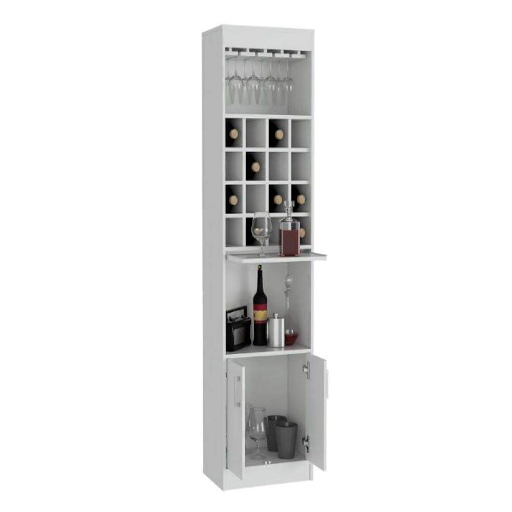 Bar Cabinet Modoc, One Extendable Shelf, Sixteen Wine Cubbies, One Shelf, White Finish-4