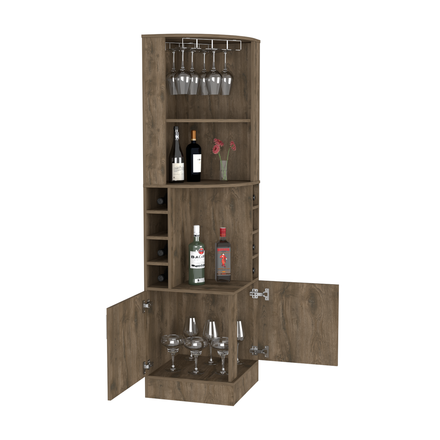 Bar Cabinet Papprika, 8 Wine Cubbies, Double Door, Dark Brown Finish-4