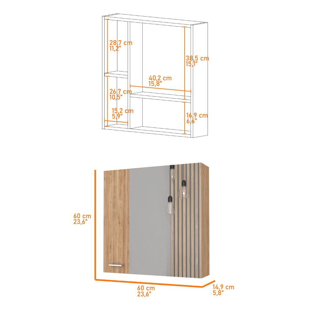 Medicine Cabinet Prague, Four Internal Shelves, Single Door, Pine Finish-4