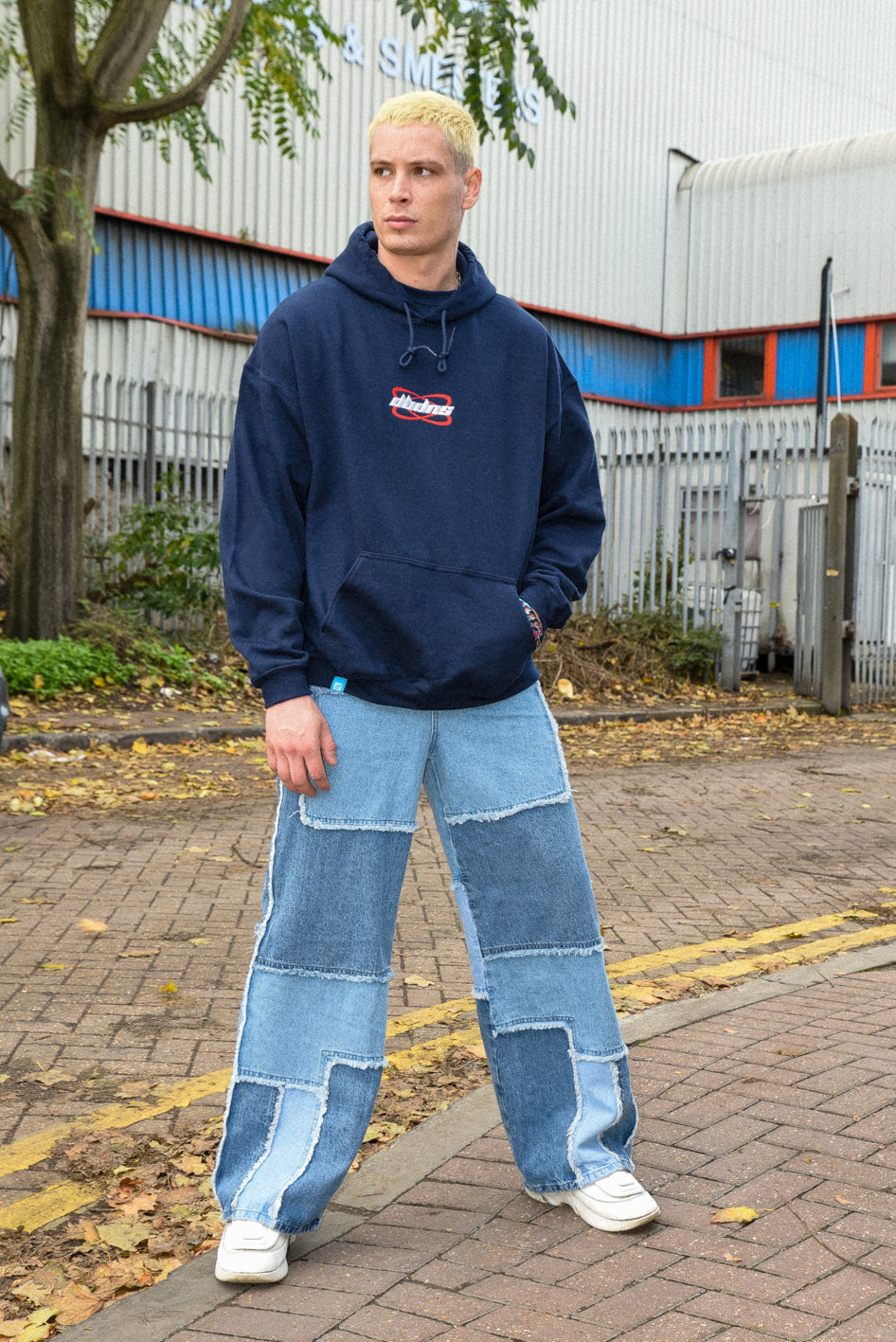 Hoodie in Navy With Futuristic Logo Embroidery-1