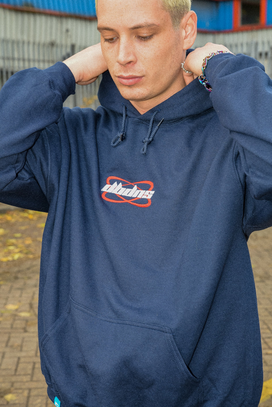 Hoodie in Navy With Futuristic Logo Embroidery-2